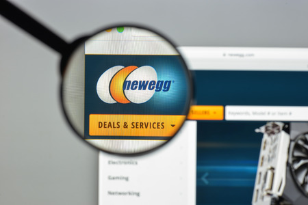 Milan, Italy - August 10, 2017: Newegg website homepage. It is an online retailer of items including computer hardware and consumer electronics. New egg logo visible.のeditorial素材