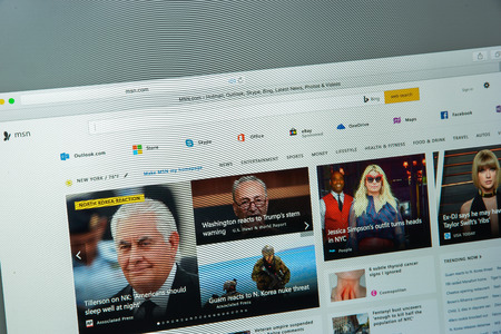 Milan, Italy - August 10, 2017: Msn website homepage. It is a web portal and related collection of Internet services and apps for Windows and mobile devices, provided by Microsoft. Msn logo visible.のeditorial素材
