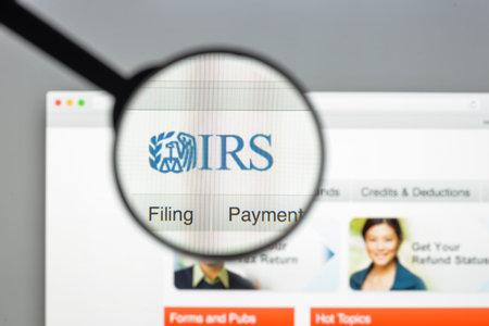 Milan, Italy - August 10, 2017: IRS website homepage. It is the revenue service of the United States federal government. Irs logo visible.のeditorial素材
