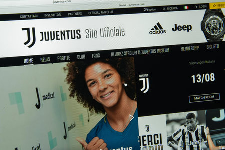 Milan, Italy - August 10, 2017: Juventus website homepage. New Juventus logo visible.