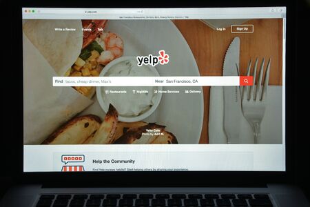 Milan, Italy - August 10, 2017: Yelp website homepage. It is an American multinational corporation. It develops, hosts and markets Yelp.com . Yelp logo visible.のeditorial素材