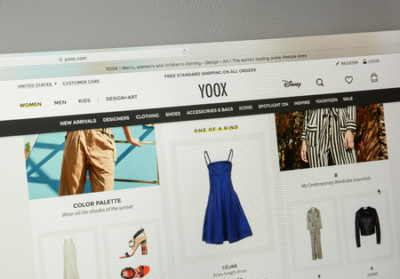 Milan, Italy - May 7, 2017: Yoox multi brand website homepage. It's a italian fashion e-commerce store. Yoox Logoのeditorial素材