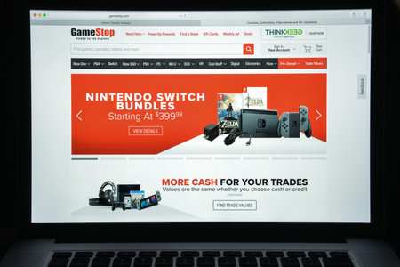 Milan, Italy - August 10, 2017: Gamestop.com website homepage. It is an American video game, consumer electronics, and wireless services retailer. Gamestop logo visible.のeditorial素材