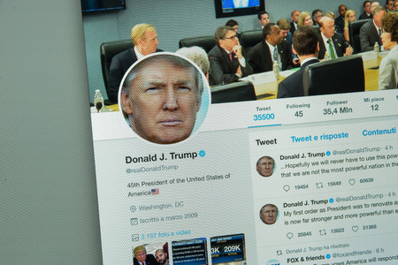 Milan, Italy - August 10, 2017: Donald Thrump's twitter website page.のeditorial素材