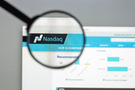 Milan, Italy - August 10, 2017: Nasdaq website homepage. It is an American stock exchange. It is the second-largest exchange in the world. Nasdaq logo visible.のeditorial素材