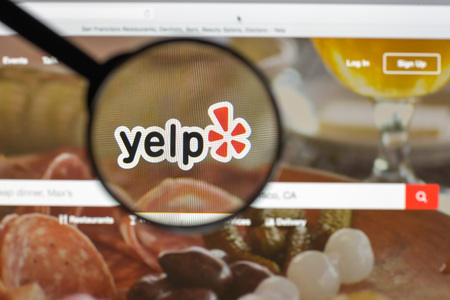 Milan, Italy - August 10, 2017: Yelp website homepage. It is an American multinational corporation. It develops, hosts and markets Yelp.com . Yelp logo visible.のeditorial素材