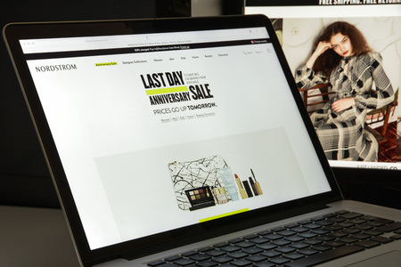 Milan, Italy - August 10, 2017: Nordstrom website homepage. It is an American chain of luxury department stores. Nordstrom logo visible.のeditorial素材