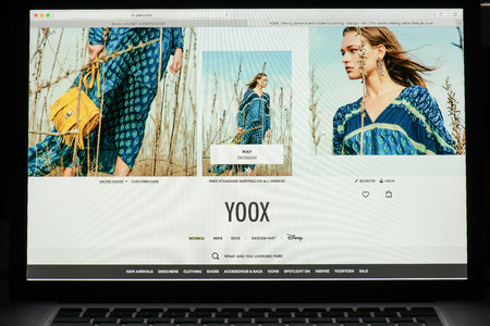 Milan, Italy - May 7, 2017: Yoox multi brand website homepage. It's a italian fashion e-commerce store. Yoox Logoのeditorial素材