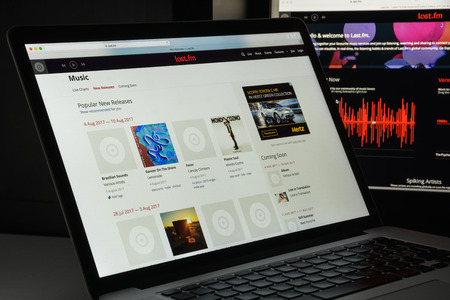 Milan, Italy - August 10, 2017: Last.fm website homepage. It is a music website, founded in the United Kingdom in 2002. Using a music recommender system called "Audioscrobbler". Last.fm logo visibleのeditorial素材