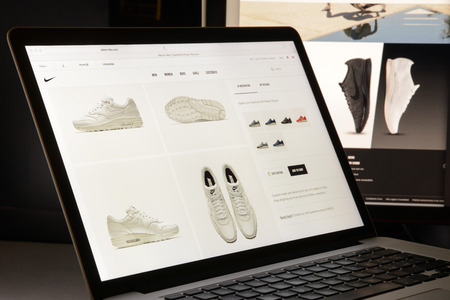 Milan, Italy - May 7, 2017: Nike website homepage. It's a fashion e-commerce store.のeditorial素材