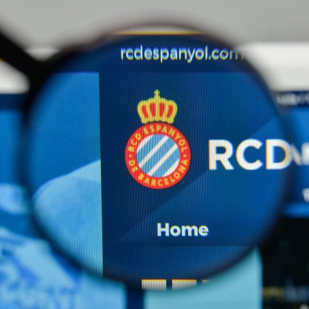 Milan, Italy - November 1, 2017: RCD Espanyol Barcelona logo on the website homepage.