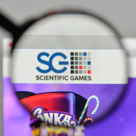 Milan, Italy - November 1, 2017: Scientific Games logo on the website homepage.のeditorial素材
