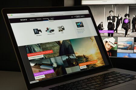 Milan, Italy - August 10, 2017: Sony website homepage. It is a Japanese multinational conglomerate corporation. Sony logo visible.のeditorial素材