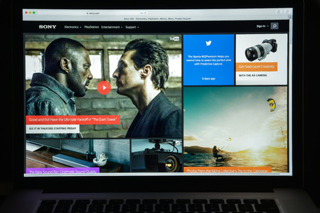 Milan, Italy - August 10, 2017: Sony website homepage. It is a Japanese multinational conglomerate corporation. Sony logo visible.のeditorial素材