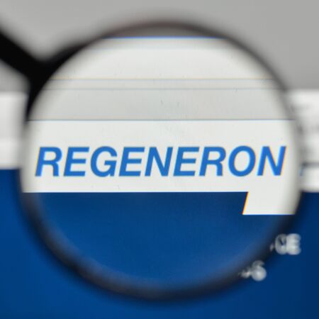 Milan, Italy - November 1, 2017: Regeneron Pharmaceuticals logo on the website homepage.のeditorial素材