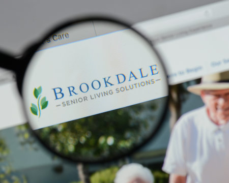 Milan, Italy - August 10, 2017: Brookdale Senior Living logo on the website homepage.