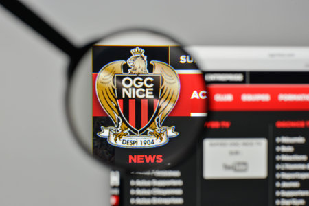 Milan, Italy - November 1, 2017: OGC Nizza logo on the website homepage.