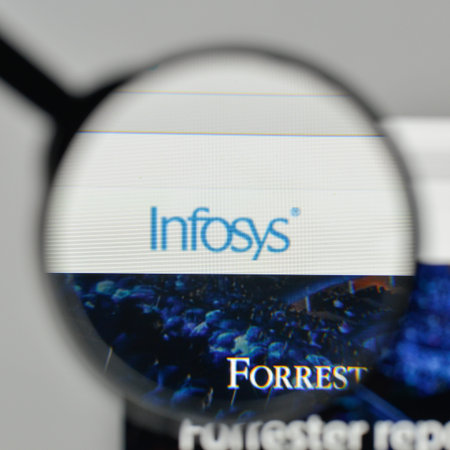 Milan, Italy - November 1, 2017: Infosys logo on the website homepage.