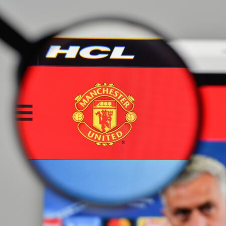 Milan, Italy - November 1, 2017: Manchester United logo on the website homepage.のeditorial素材