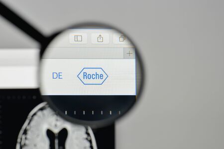 Milan, Italy - November 1, 2017: Hoffmann La Roche logo on the website homepage.のeditorial素材