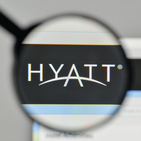 Milan, Italy - November 1, 2017: HYATT logo on the website homepage.