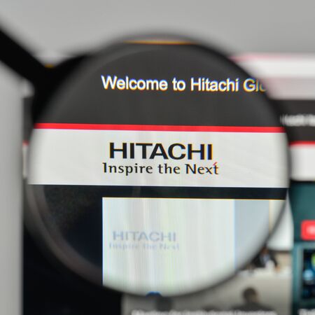 Milan, Italy - November 1, 2017: Hitachi logo on the website homepage.のeditorial素材