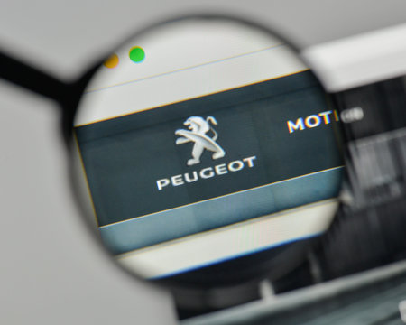 Milan, Italy - November 1, 2017: Peugeot logo on the website homepage.