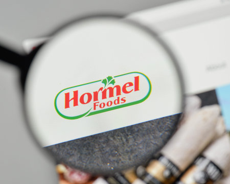 Milan, Italy - November 1, 2017: Hormel Foods logo on the website homepage.