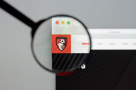 Milan, Italy - August 10, 2017: ACF Bournemouth website homepage. It is a professional association football club based in Bournemouth.  logo visible.のeditorial素材
