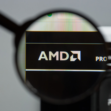 Milan, Italy - August 10, 2017: Advanced Micro Devices
 website homepage. It is an American multinational semiconductor company. ADM logo visible.のeditorial素材