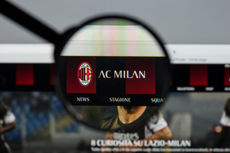 Milan, Italy - August 10, 2017: AC Milan website homepage. It is a professional football club in Milan, Italy, founded in 1899. AC Milan logo visible.のeditorial素材