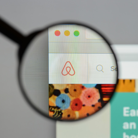 Milan, Italy - August 10, 2017: Airbnb website homepage. It is an online marketplace and hospitality service. Airbnb logo visible.のeditorial素材
