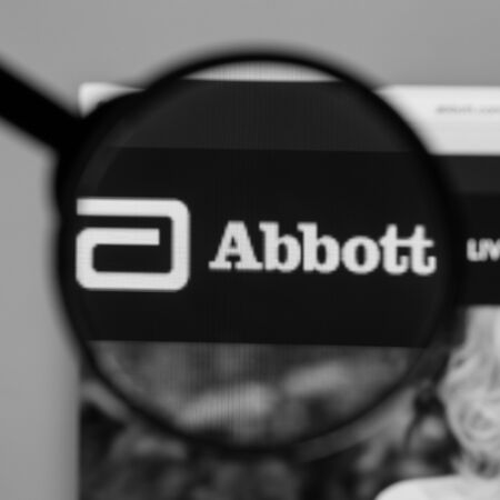 Milan, Italy - August 10, 2017: Abbott website homepage. It is an American worldwide health care company. Abbott Laboratories logo visible.のeditorial素材