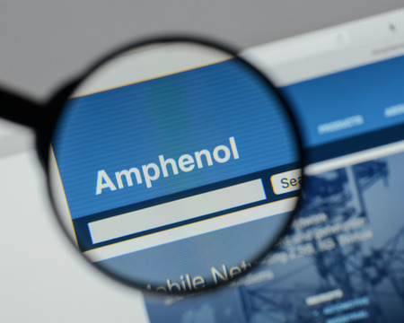 Milan, Italy - August 10, 2017: Amphenol website. It is a major producer of electronic and fiber optic connectors, cable and interconnect systems. Amphenol logo.のeditorial素材