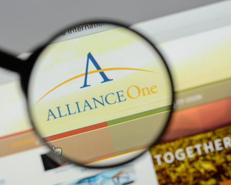 Milan, Italy - August 10, 2017: Alliance One International website homepage. It is an international storage, sales, distribution company. Alliance One logo visible.のeditorial素材