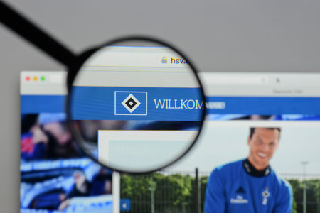 Milan, Italy - August 10, 2017: Hamburger SV website homepage. It is a German sport club based in Hamburg. HSV logo visible.のeditorial素材