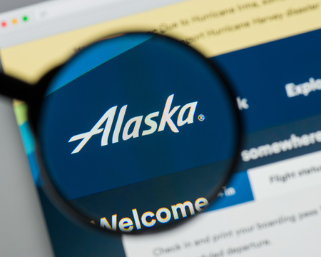 Milan, Italy - August 10, 2017: Alaska Air Group website homepage. It is an airline holding company based in SeaTac. Alaska Air Group
logo visible.のeditorial素材