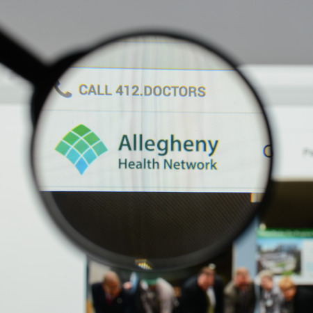 Milan, Italy - August 10, 2017: Allegheny health network website homepage. It is an academic medical center located in the Pittsburgh metropolitan area. Allegheny logo visible.のeditorial素材