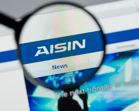 Milan, Italy - August 10, 2017: Aisin Seiki website. It is a Japanese corporation which develops and produces components and systems for the automotive industry. Aisin Seiki logo.のeditorial素材