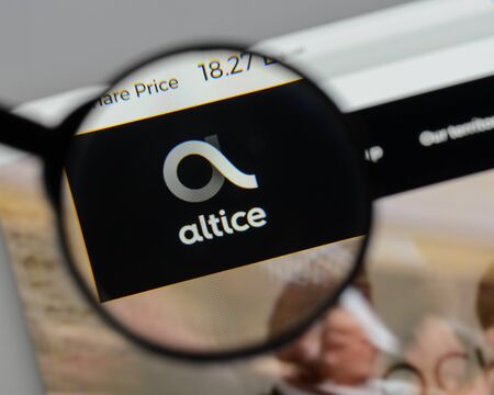 Milan, Italy - August 10, 2017: Altice
 logo on the website homepage.のeditorial素材