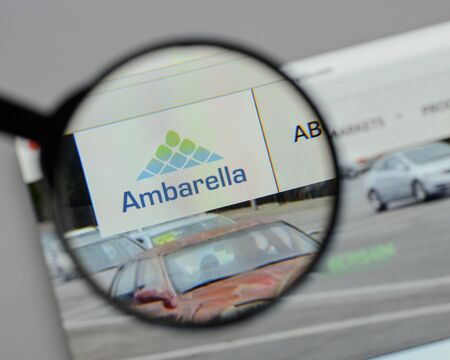 Milan, Italy - August 10, 2017: Ambarella website. It is a developer of low-power, high-definition video compression and image processing products. Ambarella logo visible.のeditorial素材