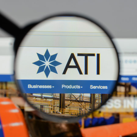 Milan, Italy - August 10, 2017: ATI website homepage. It is a specialty metals company. Allegheny Technologies logo visible.のeditorial素材