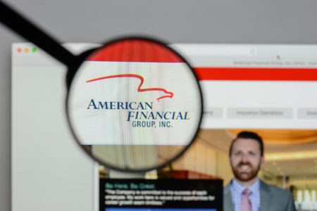 Milan, Italy - August 10, 2017: American Financial Group website homepage. It is an American financing holding company. American Financial Group logo visible.のeditorial素材