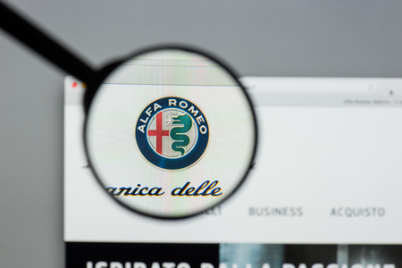 Milan, Italy - August 10, 2017: Alfa Romeo
website homepage. It is an Italian car manufacturer. Alfa Romeo logo visible.のeditorial素材