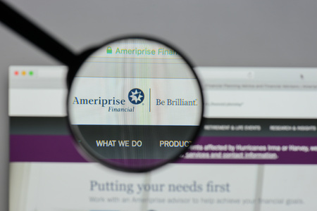 Milan, Italy - August 10, 2017: Ameriprise Financial website homepage. It is an American diversified financial services company. Ameriprise Financial logo visible.のeditorial素材