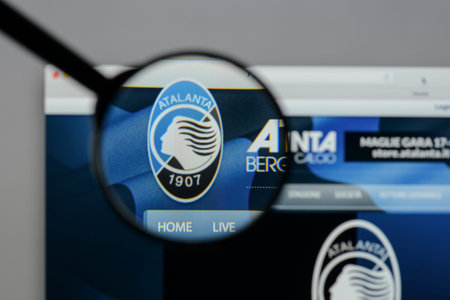 Milan, Italy - August 10, 2017: Atalanta BC logo on the website homepage.