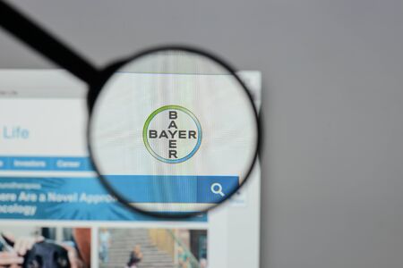Milan, Italy - August 10, 2017: Bayer
 logo on the website homepage.のeditorial素材