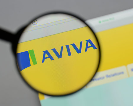 Milan, Italy - August 10, 2017: Aviva logo on the website homepage.