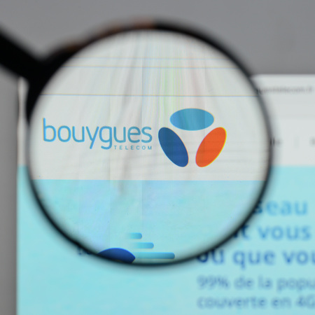 Milan, Italy - August 10, 2017: Bouygues
 logo on the website homepage.のeditorial素材