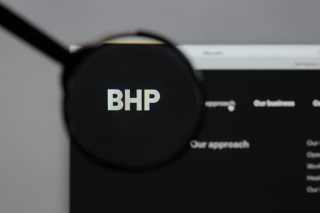 Milan, Italy - August 10, 2017: BHP Billiton logo on the website homepage.